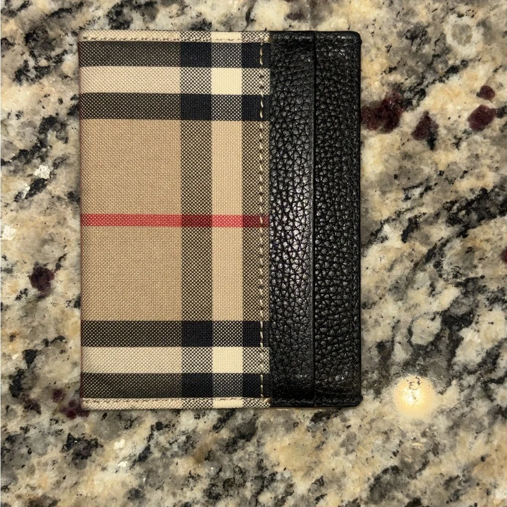 Classic Plaid Card Holder with Black Leather Trim